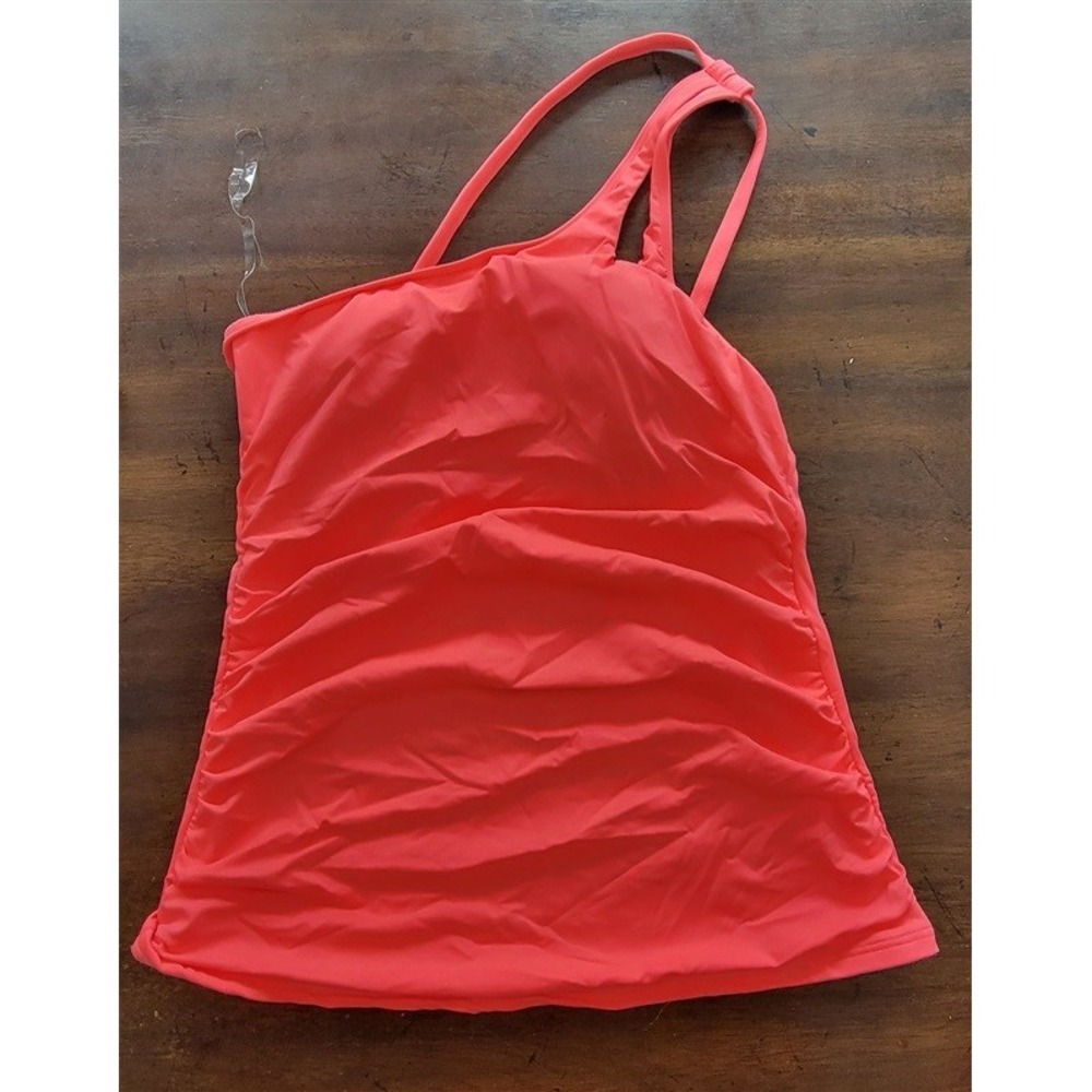 NWT La Blanca 6 Island Goddess 1 Shoulder Tankini Swim Top Neon Orange 128721